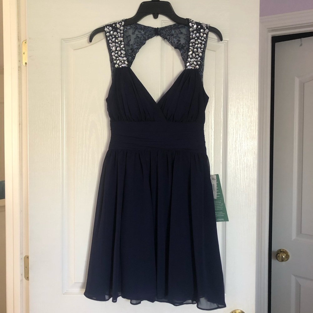 B Smart Embellished Navy Dress